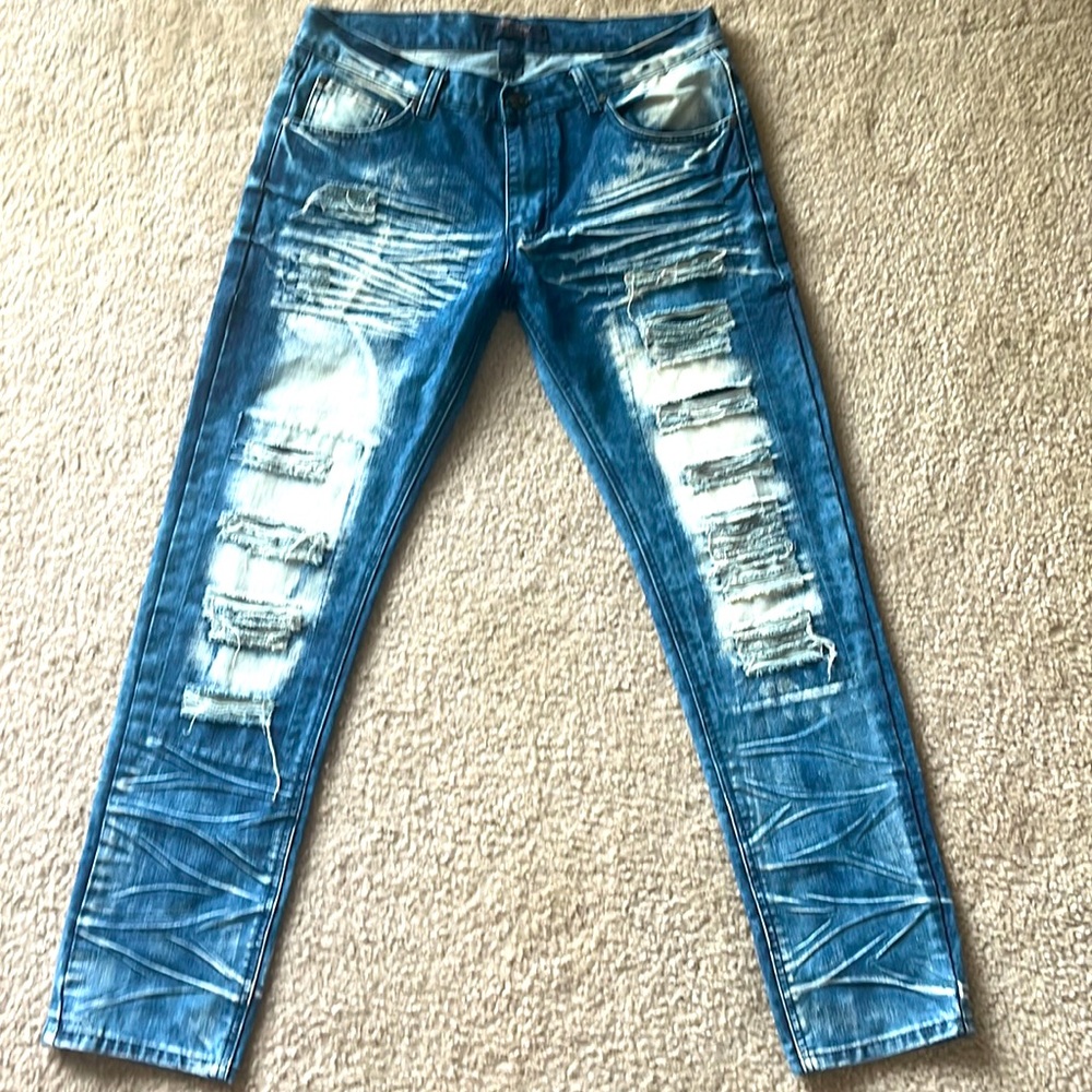 GS-115 Paint Splatter Style Skinny Jean Fit. Distressed Denim.